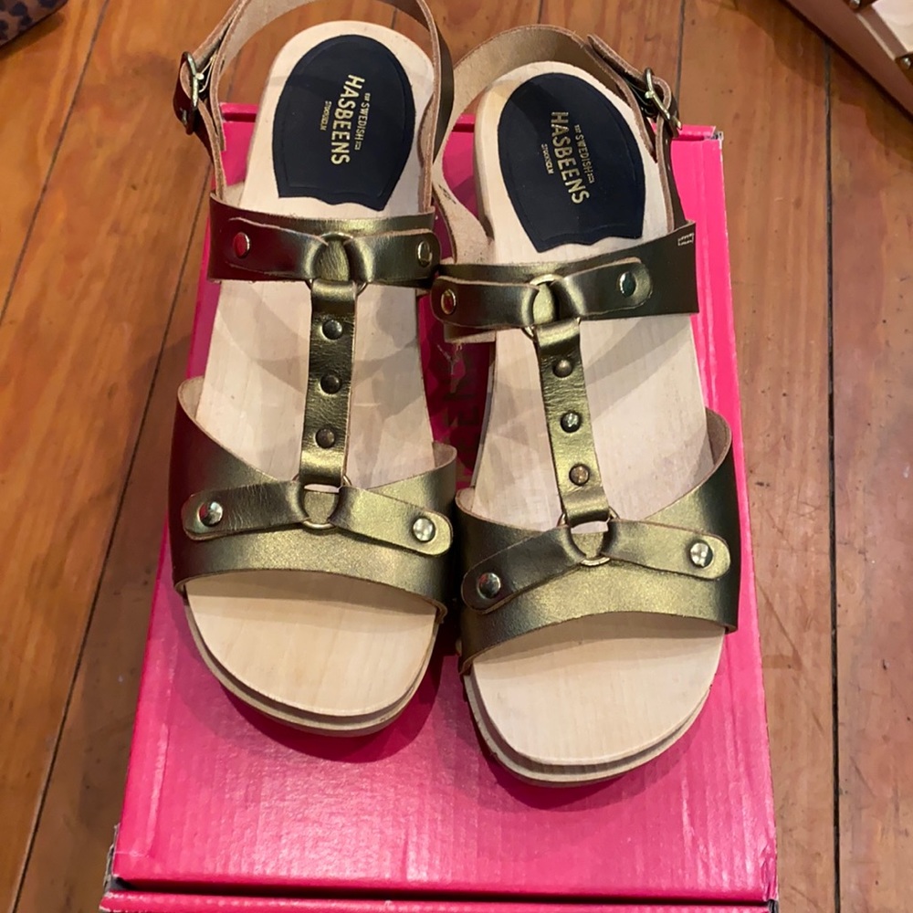 Swedish Hasbeens Rivet Sandal Clog GOLD